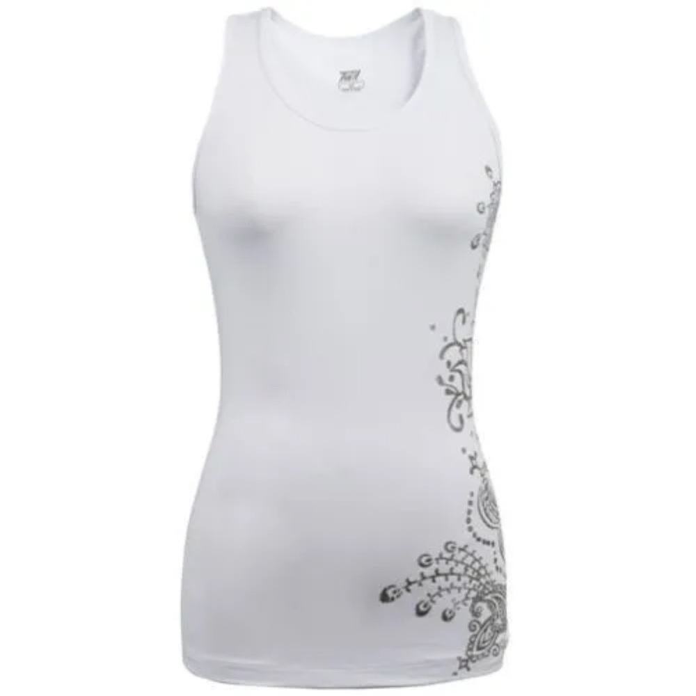 TAIL *Asana* white tank tunic w lotus pattern yoga Pilates gym XS S M
